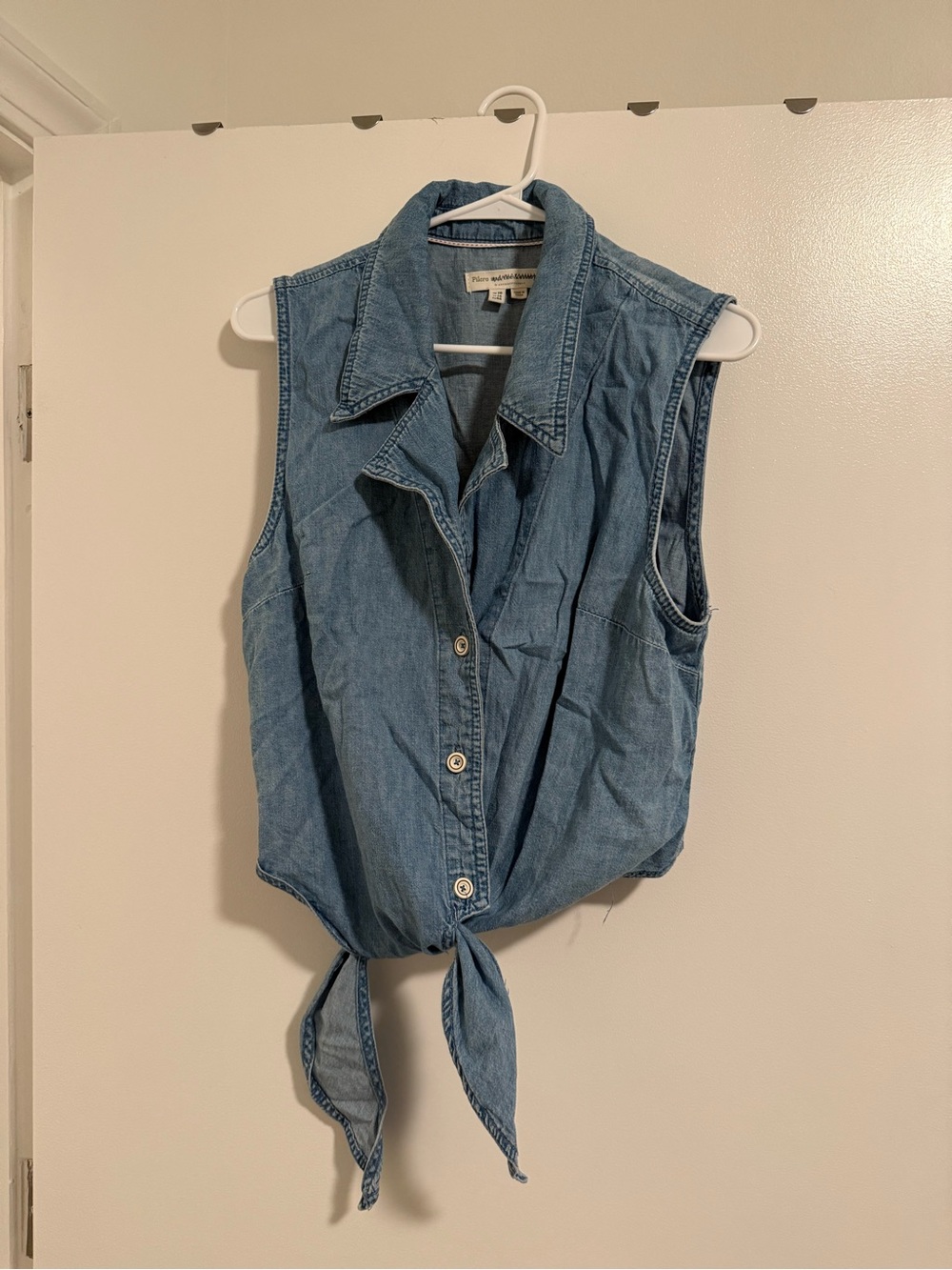 Anthropologie Pilcro Light Blue Sleeveless Tie-Front Denim Top